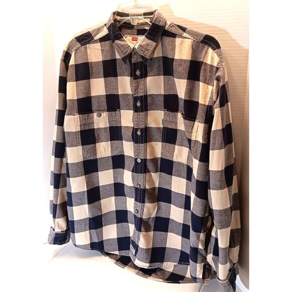 Levis Shirt Men XL Blue Beige Plaid Flannel Long Sleeve Western Rodeo Cowboy - Picture 3 of 9